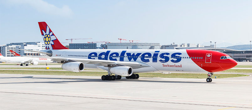 Airbus A340-300 de Edelweiss en el Aeropuerto Internacional de Zúrich.