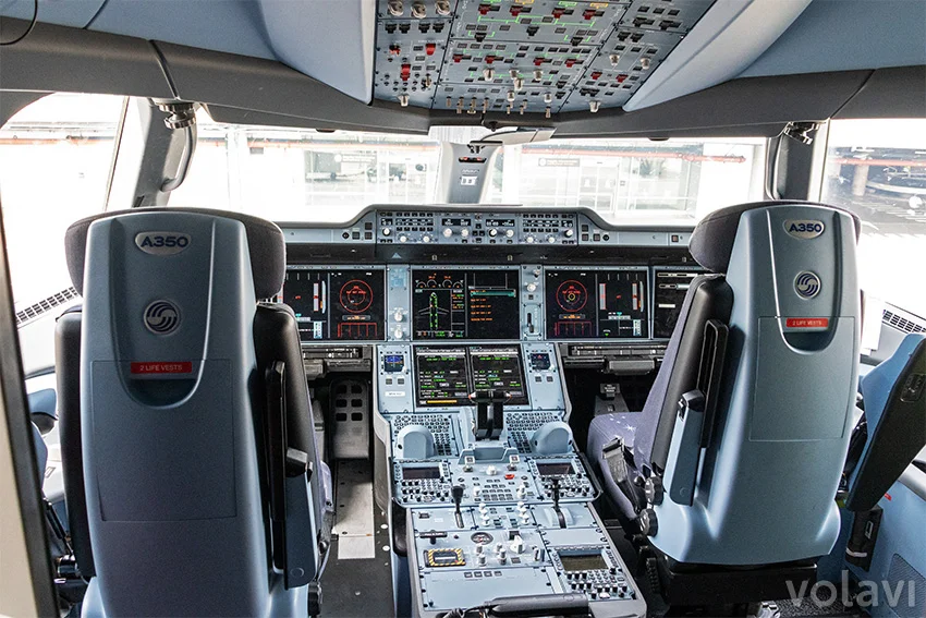 Cabina de mando del Airbus A350 "Next" de Iberia.