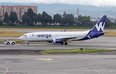 Boeing 737-800 de Wingo en rodaje en el Aeropuerto Eldorado de Bogotá.