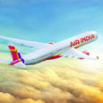 Render de un Airbus A350 de Air India con el nuevo logo y librea.
