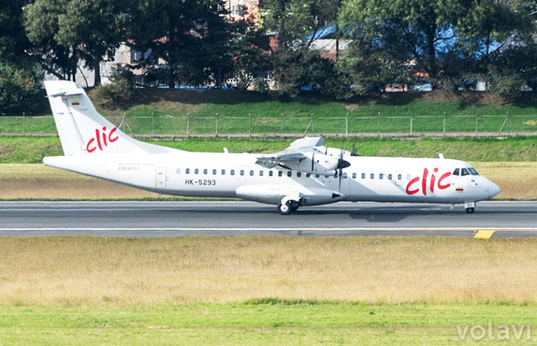 ATR 72-600 de Clic Air aterrizando en Bogotá (HK-5293).
