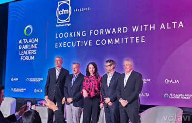 Directores ejecutivos de Copa, Aeroméxico, avianca y LATAM Airlines en el panel del ALTA Leaders Forum 2023.