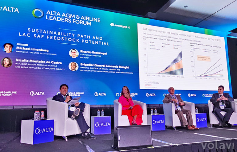 Panel de sostenibilidad y SAF en el ALTA Leaders Forum 2023 en Cancún.