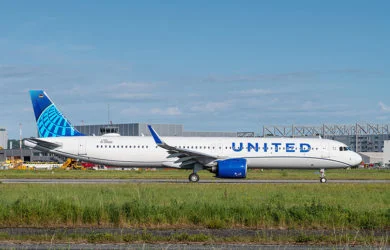 Airbus A321neo de United Airlines en pruebas previas a su entrega.