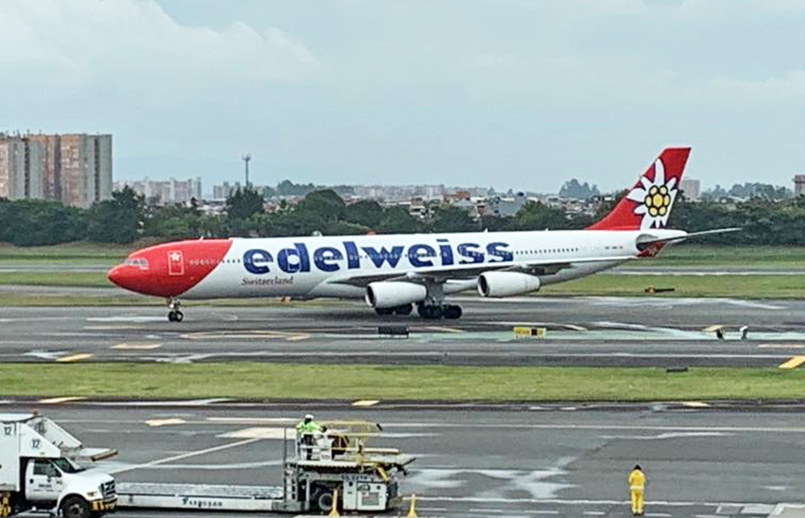 Llegada a Bogotá del primer vuelo de Edelweiss desde Zúrich.
