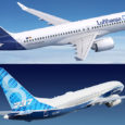 Prototipos del Airbus A220-300 y del Boeing 737 MAX 8 de Grupo Lufthansa.