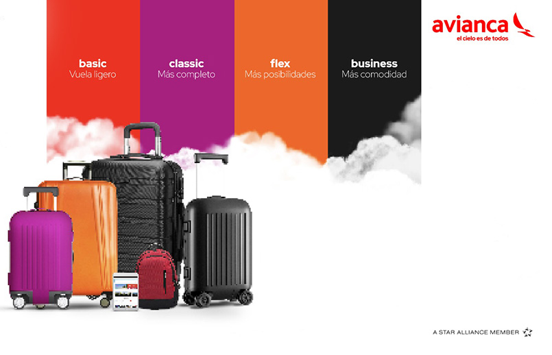 Nuevo esquema de tarifas de Avianca: basic, classic, flex y business.