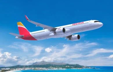 Render de un Airbus A321XLR de Iberia.