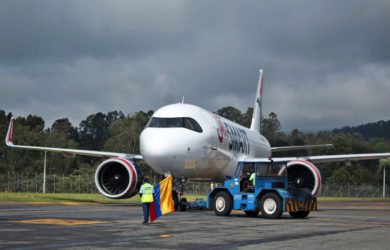 Airbus A320neo de JetSmart que operó el vuelo inaugural entre Medellín y San Andrés.
