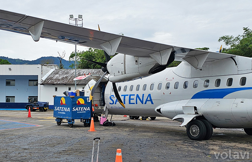 ATR 72-600 de Satena en el Aeropuerto Vanguardia de Villavicencio luego de su vuelo inaugural desde Bogotá.
