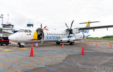 ATR 72-600 de Satena (HK-5399), en el Aeropuerto Vanguardia de Villavicencio luego de su vuelo inaugural desde Bogotá.