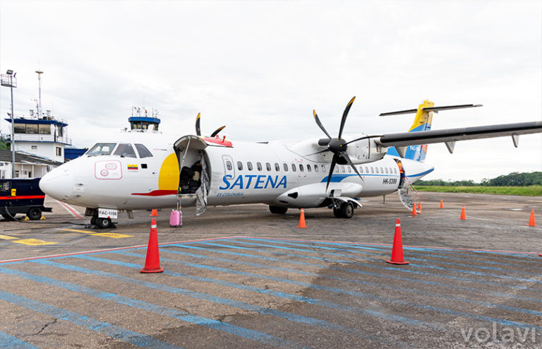 ATR 72-600 de Satena (HK-5399), en el Aeropuerto Vanguardia de Villavicencio luego de su vuelo inaugural desde Bogotá.
