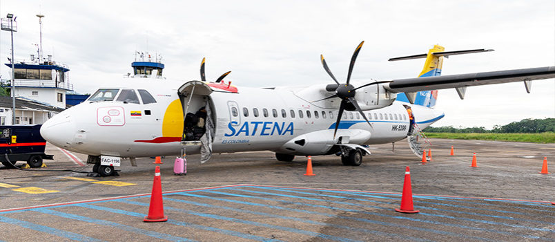 ATR 72-600 de Satena (HK-5399), en el Aeropuerto Vanguardia de Villavicencio luego de su vuelo inaugural desde Bogotá.