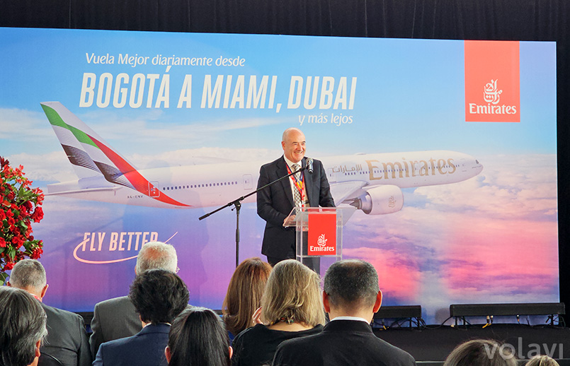 Sergio París, director de Aerocivil, en el evento de inauguración de la ruta de Emirates a Colombia.