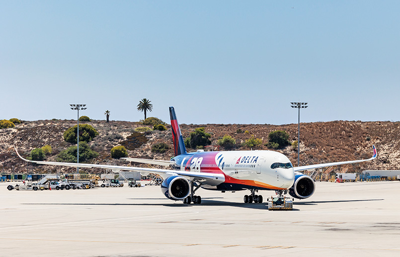 Airbus A350 de Delta Air Lines con esquema de pintura de LA28.