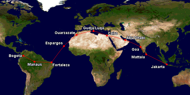 Ruta de entrega del nuevo ATR 72 de Clic Air. Ruta de entrega del nuevo ATR 72 de Clic Air.
