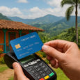 Imagen creada con IA que muestra el pago con tarjeta de crédito de extranjeros en Colombia.