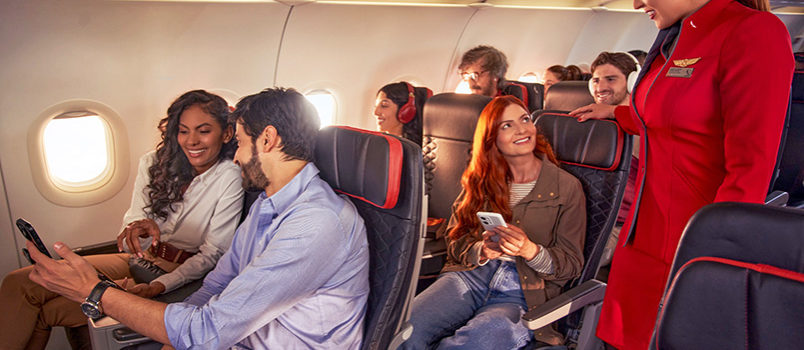 Clase ejecutiva de Avianca dentro de América a bordo de un Airbus A320.