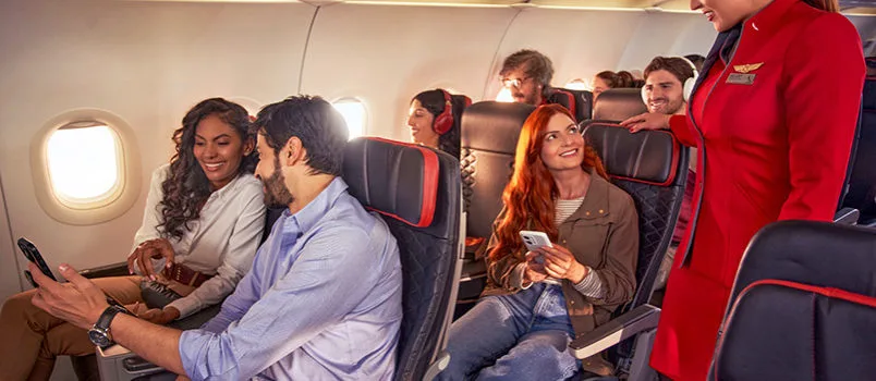 Clase ejecutiva de Avianca dentro de América a bordo de un Airbus A320.