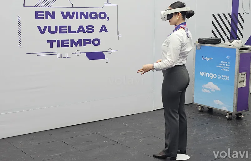 Entrenamiento de tripulaciones de cabina con Realidad Virtual (VR), de Wingo. Entrenamiento de tripulaciones de cabina con Realidad Virtual (VR), de Wingo.