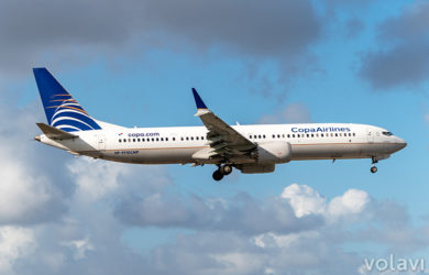 Boeing 737 MAX 9 de Copa Airlines aterrizando en Miami.