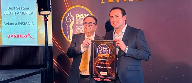Avianca recibe premio por silla Insignia en Sudamérica Entrega del premio a mejor Silla de Sudamérica a Avianca por Insignia.