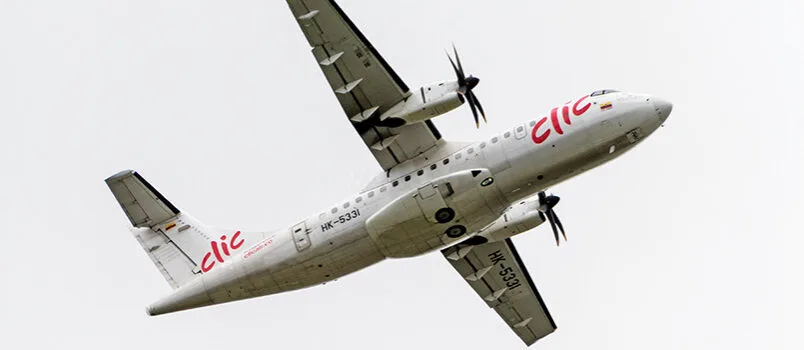Clic Air retoma vuelos de temporada a Caño Cristales ATR 42 de Clic Air (HK-5331), despegando del Aeropuerto El Dorado de Bogotá.