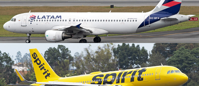 Airbus A320 de LATAM Airlines y Spirit Airlines en Bogotá.