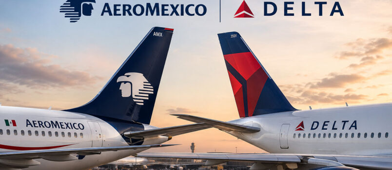 Aeroméxico y Delta podrán mantener su alianza tras fallo de una corte de EE. UU. Alianza entre Aeroméxico y Delta Air Lines. Imagen creada con IA.