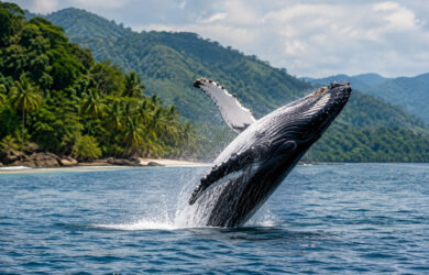 Recreación con Inteligencia Artificial del avistamiento de Ballenas en el Pacífico de Colombia.