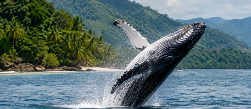 Recreación con Inteligencia Artificial del avistamiento de Ballenas en el Pacífico de Colombia.