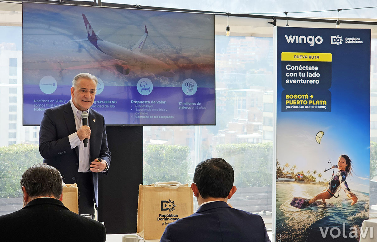 Eduardo Lombana, CEO de Wingo, en el lanzamiento de la nueva ruta entre Bogotá y Puerto Plata.