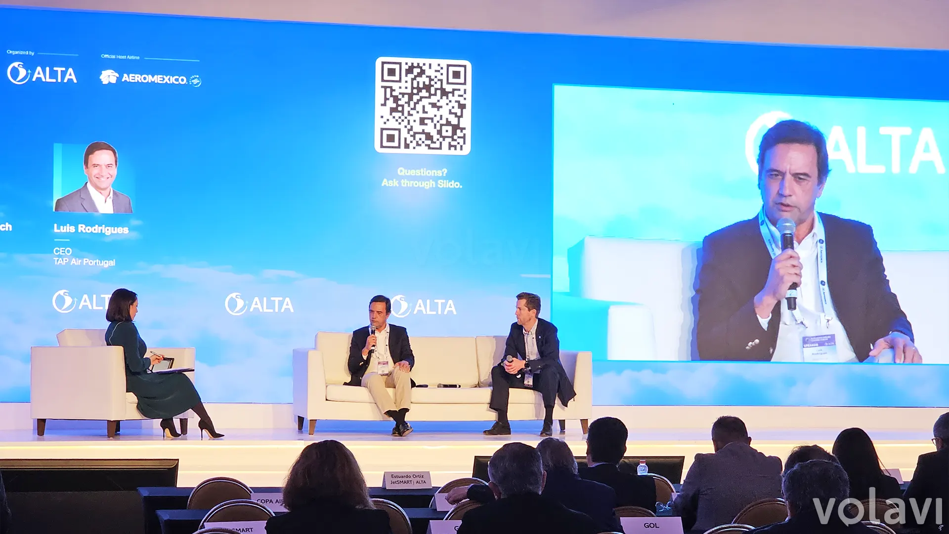 CEO's de TAP Portugal y WestJet en su panel del ALTA Leaders Forum 2026.