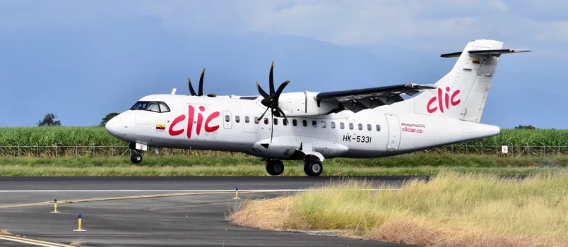 Pereira amplía conectividad con nuevas rutas de Clic a Bogotá, Cartagena y Tolú ATR 42-600 de Clic (HK-5331), aterrizando en el Aeropuerto Alfonso Bonila Aragón de Cali. Foto: Clic