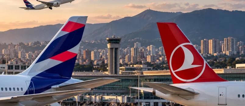 LATAM Airlines y Turkish Airlines amplían su código compartido en Colombia Acuerdo de código compartido entre LATAM Colombia y Turkish Airlines. Foto creada con IA.